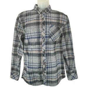 Outpost Makers Men’s Large Flannel Button Down Gray Blue Plaid Cotton